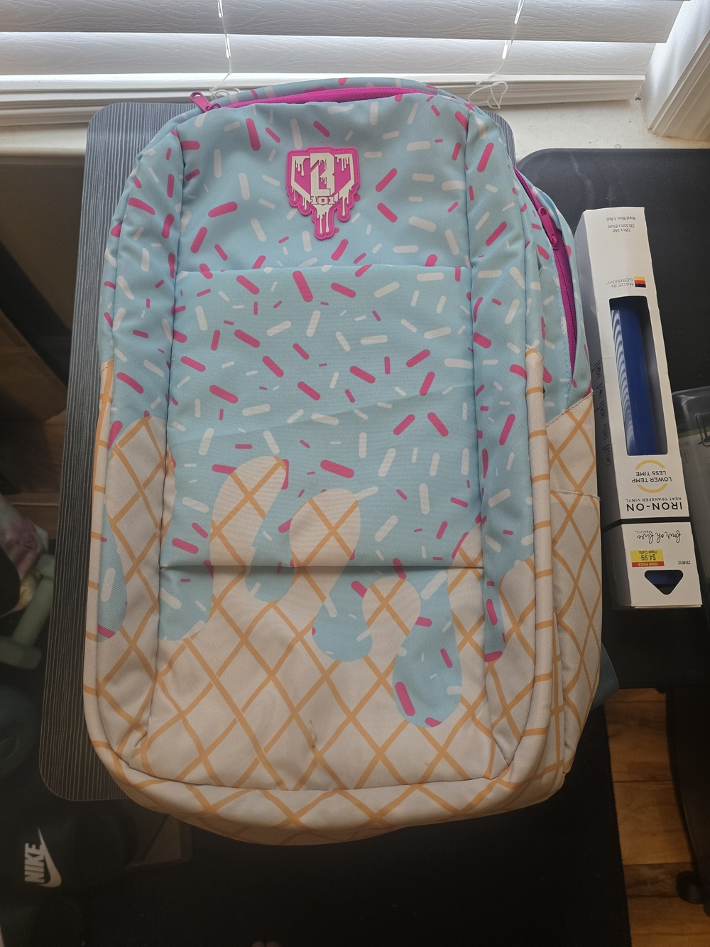 BL 101 Ice Cream Cone Print Backpack/Barbag in Light Blue & Pink